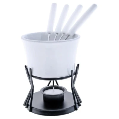 Image of Swissmar F66321 Kindle Chocolate Fondue Set 7 Piece, Ceramic/Stainless Steel, White, 250ml, Tealight Candle Heated/Microwave and Oven Safe, Dishwasher Gift Boxed