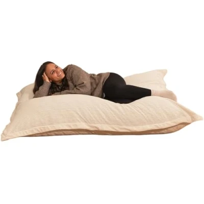 Image of bananair Giant Bean Bag Sofa for Adults &amp; Kids Comfortable Foam Filling Ultra Soft Corduroy Fabric Removable Machine Washable Cover XXL Fluffy Chair (180x140 cm, Off white)