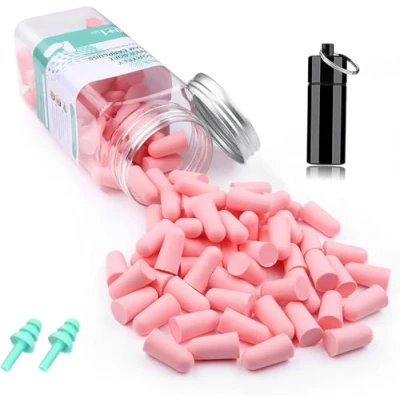 Image of VeoryFly Soft Foam Ear Plugs for Sleep, 122 Pcs 38 dB Highest SNR, Sleeping Noise Cancelling, Reusable Comfortable Hearing Protection Earplugs Snoring, Work Pink