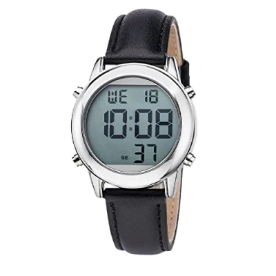 Image of Master Time MTGA 10811 85L Radio Controlled Quartz Talking Men&#039;s Watch Analogue with Leather Strap, silver, Modern