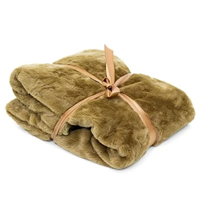 Image of Golden Brown Faux Fur Throw Blanket Super Soft Luxury Winter Plaid Sofa Snug Fluffy Plush Bed 130 x 180cm