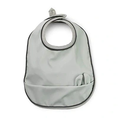 Image of Elodie Details Baby Bib with Crumb Tray, Washable, Scandinavian Design, Waterproof, Mineral Green, Green