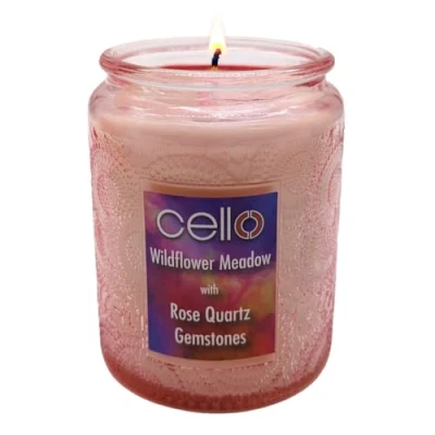 Image of Cello Scented Rose Quartz Candle. A Stunning Crystal Candle with Quartz. The Ideal Gemstone Holder. Anxiety Gifts for Women.