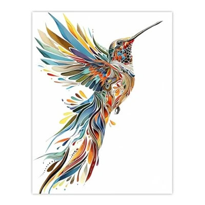 Image of Artery8 Colourful Abstract Sylph Hummingbird Folk Art Living Room Large Wall Poster Print Thick Paper 18X24 Inch