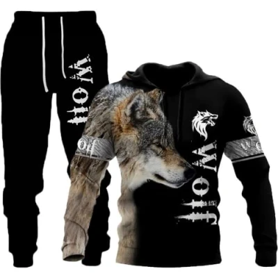 Image of Unisex 3D Wolf Print Hoodie Men Jogging Suit Sweatshirts Hoody + Pants Sets S 6XL (Hoodie7,M)