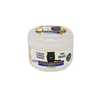 Image of Black Panther Strong Vegan Edge and Braid Control Pomade 8 oz. Styling Gel. Great for Curly Hair. Firm Hold Natural Hairstyles