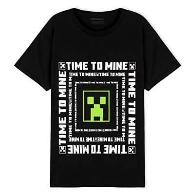 Image of Minecraft Kids T Shirt, Boys Shirts 4 15 Years, Cotton Shirt for Gamers (Black/White, 7 8 Years)