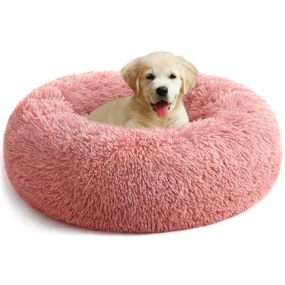 Image of YOJOGEE Calming Donut Dog Bed for Medium Small Dogs Cats, Fluffy Anti Anxiety Beds Washable Puppy Non Slip Plush Cuddler Warming Round Faux Fur Pet