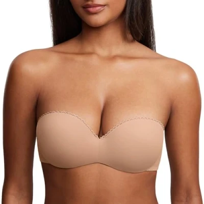 Image of DOBREVA Women&#039;s Strapless Push Up Bra Padded Underwire Boost Cups Multiway Bandeau Natural 34B
