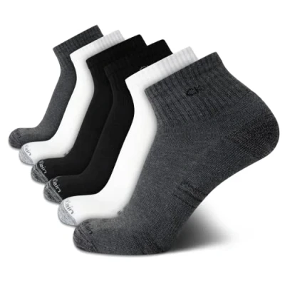 Image of Calvin Klein Men&#039;s Socks Athletic Cushioned Quarter Cut (6 Pack), Black/White/Grey, 5 12 UK