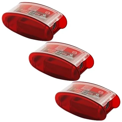 Image of KUM AZ105.30.16 R AS2 Long Cone Sharpener, Pack of 3, Sharpener with Container, 2 Spare Blades, Red