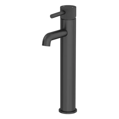 Image of Architeckt® Fluted Bathroom High Rise Basin Sink Mixer Tap Modern Mono Round Single Lever Handle Faucet for Sinks, Matt Black