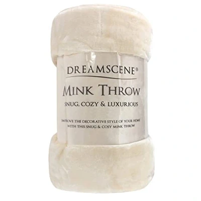Image of Dreamscene Luxury Faux Fur Mink Fleece Throw Over Sofa Bed Soft Warm Blanket, Cream Ivory, 125 x 150cm