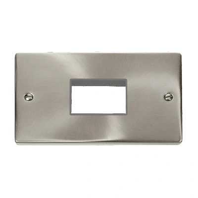 Image of Click Deco 2 Gang MiniGrid 3 Aperture Unfurnished Plate Satin Chrome Grey Inserts