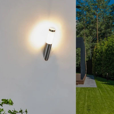 Image of Lindby outdoor wall light Statius, grey, stainless steel, 40 cm
