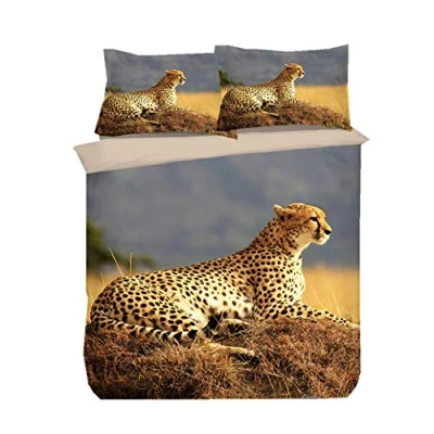 Image of Sticker Superb 3D Animal Design Bedding Set Girl Boy Duvet Cover and Pillowcase, Microfiber Dormitory Bedding, Multicolor, Prairie Cheetah, Double (Prairie 200x200 cm)