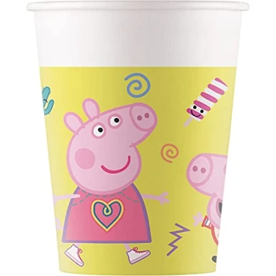 Image of Procos Peppa Pig 93471 Party Cups Maximum Capacity 200 ml Pack of 8 Disposable Paper Children&#039;s Birthday Tableware FSC