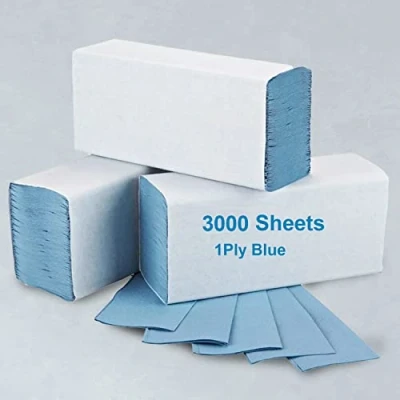 Image of A406 Blue Paper Hand Towels Z Fold 3000 Sheet, Extra Soft Hygienic Paper, Strong Absorbent, 100% Recyclable, Compatible with Universal Towel Dispensers