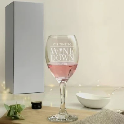 Image of Custom Personalised &#039;It&#039;s Time to Wine Down&#039; Glass Mother&#039;s Day, Birthday, Christmas, Celebration
