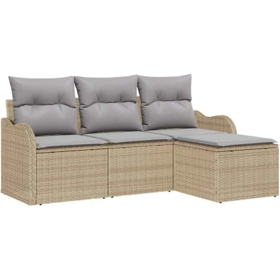 Image of vidaXL 4 Piece Garden Sofa Set with Cushions Beige Poly Rattan