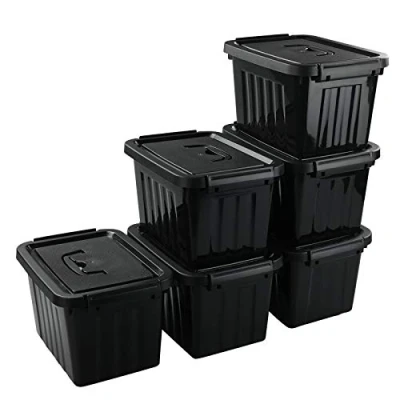 Image of Uumitty 6 Packs L Small Plastic Storage Box with Lid, Black
