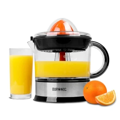 Image of Duronic Electric Juicer Machine JE407 Citrus Squeezer, Fresh Hand Pressed Orange Juice Maker, Whole Fruit Extractor Machines for Cold Press Oranges, Lemon, Lime, Grapefruit with 2 Cones &amp; Pulp Filter
