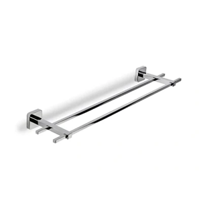 Image of Croydex Camberwell Flexi Fix Double Towel Rail, Screw or Glue, Silver, One Size