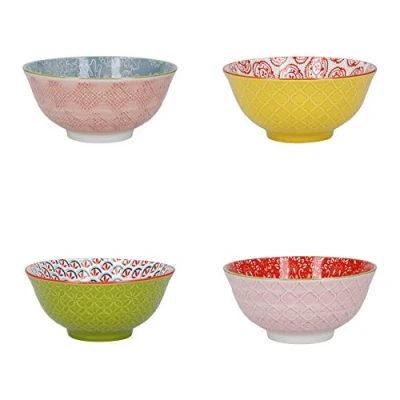 Image of KitchenCraft Set of 4 Ceramic Bowls Brights Design