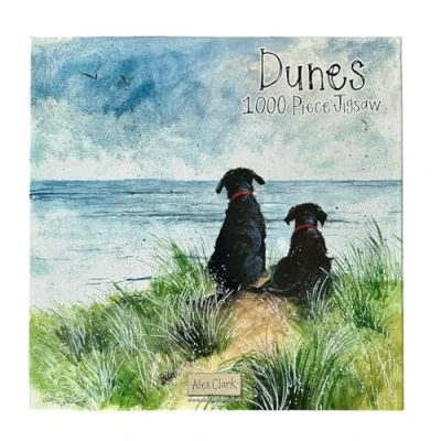Image of ALEX CLARK Dunes Jigsaw puzzle 1000 piece Dogs on the beach fun games and gifts animals dog lover adults children aged 12 up