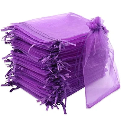 Image of Leeyunbee 100PCS 10 x 15 cm Dark Purple Organza Bags, Gift Jewelry Pouches Candy Bags Wedding Favour with Drawstring Used for Wedding, Birthday, Christmas, Anniversary