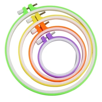 Image of 4 Sizes Colorful Round Embroidery Hoop Set,Cross Stitch Frame, Plastic Circle Cross Rings for DIY Craft Sewing,Including 16pcs Gold Eye Sewing Needles,Embroidery Hoop(Random Color)