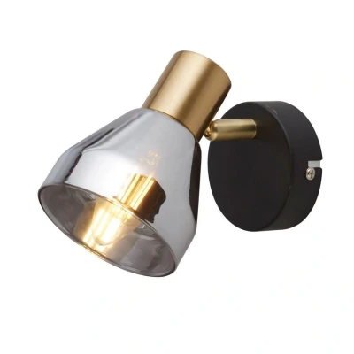 Image of Searchlight Lighting Westminster Spotlight, Black, Satin Brass &amp; Smoked Glass