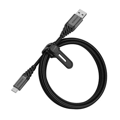 Image of OtterBox Premium Reinforced Braided USB A to C Cable, Charging Cable for Smartphone and Tablet, Ultra Rugged, Bend Flex Tested, 1M, Black
