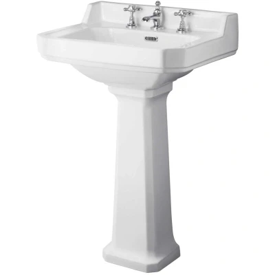 Image of Hudson Reed Richmond Basin and Comfort Height Full Pedestal 600mm Wide 3 Tap Hole