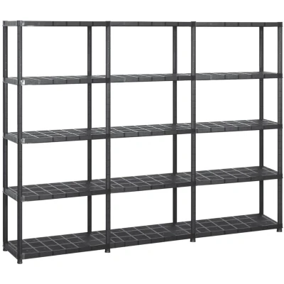 Image of vidaXL Storage Shelf 5 Tier Black 213x38x170 cm Plastic