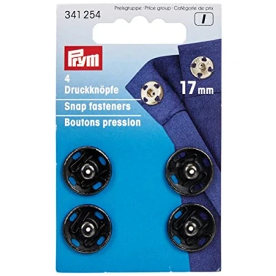 Image of Prym Sew On Snap Fasteners Brass Black 17 mm
