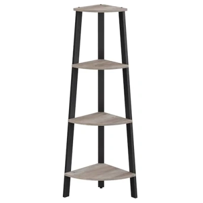 Image of VASAGLE Corner Shelf Unit, 4 Tier Shelf, Ladder for Living Room, Bookshelf or Plant Stand, Industrial Accent Furniture, Greige and Black LLS034M01