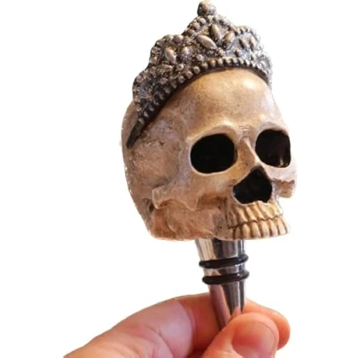 Image of Venture Vehicles Gothic Wine Bottle Stopper Resin Skull with Silver Tiara Halloween Party Decorations