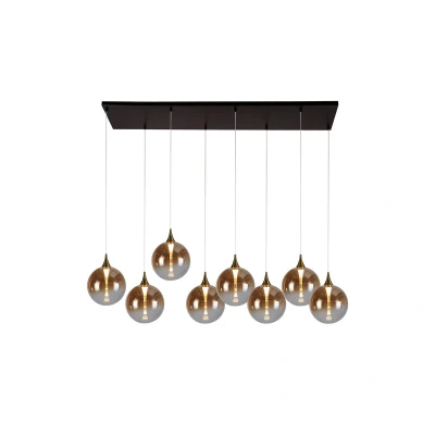 Image of Alchemy 8 Light LED Bar Celling Pendant Lamp, Black metal and Amber Glas