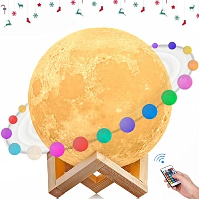 Image of AGM Moon Lamp, 3D Printed Dimmable LED Night Light with 16 Colors, Remote and Touch Control Mood Lamp for Bedroom, Kids Room Cafe Bar Dining