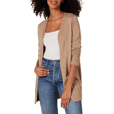 Image of Amazon Essentials Women&#039;s Lightweight Open Front Cardigan Jumper (Available in Plus Size), Camel Heather, L