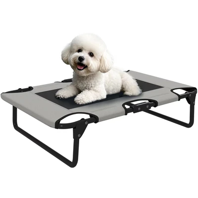 Image of PawHut Raised Dog Bed, Portable Elevated Pet Cot with Breathable Mesh for Indoor Outdoor, Small Medium Dogs, 75 x 51 18 cm, Light Grey