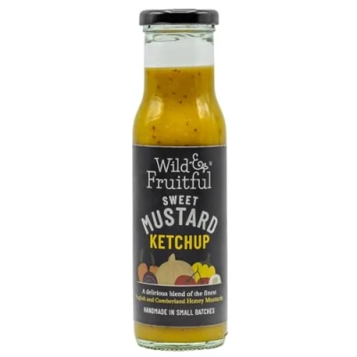 Image of Wild &amp; Fruitful Sweet Mustard Ketchup 270g Bottle Delicious Hot Sauce Made with Cumberland Honey Hand in Cumbria
