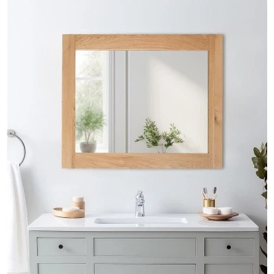 Image of Hallowood Furniture Waverly Oak Large Wall Mirror in Light Oak, Solid Wooden Framed Mirrors, Mirrors for Bedrooms, Hanging Living Room, Hallway