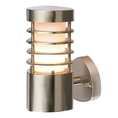 Image of National Lighting Bliss Brushed Stainless Steel Finish Outdoor Garden Porch Security LED Compatible Wall Light IP44 Rated