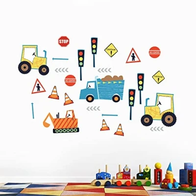 Image of Kids Big Digger Trucks 29 Peel and Stick Wall Stickers Bedroom Décor Decal