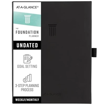 Image of AT A GLANCE Foundation Planner, Undated Inspiration Journal, Set Goals, Track Progress, Create Habits, Weekly &amp; Monthly, Small, 5 1/2&quot; x 8 1/2, Black (FD 200 05)