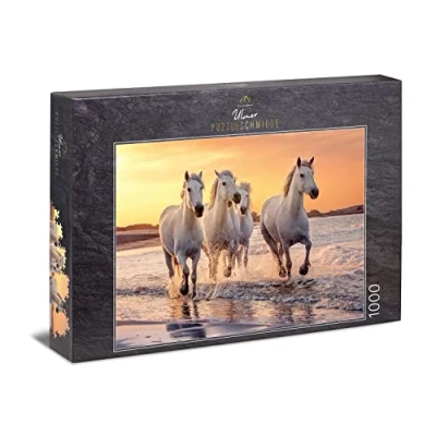 Image of Ulmer Puzzleschmiede puzzle &quot;Camargue Horses&quot;: 1000 pieces jigsaw white Camargue horses in the wild Provence, France