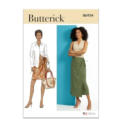 Image of Butterick B6934A Misses&#039; Wrap Skirt in Two Lengths A (XS S M L XL XXL)