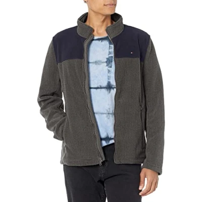 Image of Tommy Hilfiger Men&#039;s Lightweight Polar Fleece Jacket, Navy/Charcoal, S